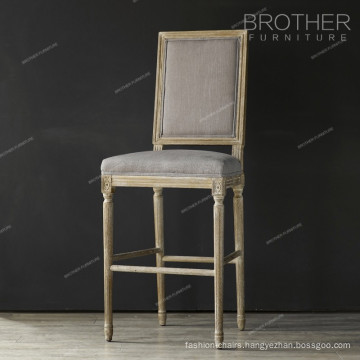 Antique wood fabric cushion bar stool high chair